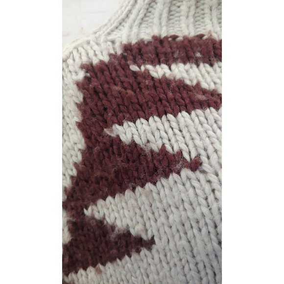 Southwest Aztec Knit Fringe Poncho Sweater Mock Neck One Size Brown & Tan - Picture 3 of 4